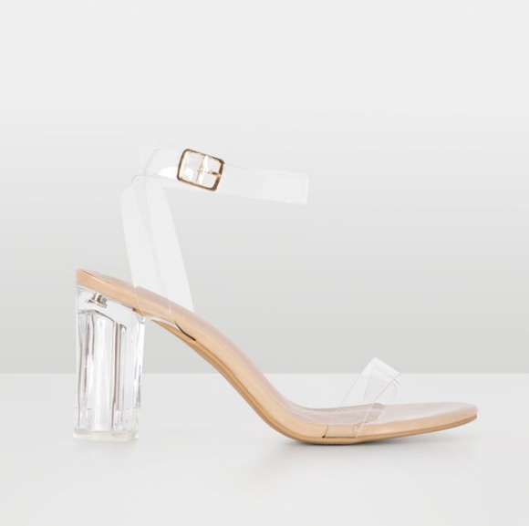 Wildfire Shoes - SOLD - Wildfire Regina Clear Block Heels Nude Sz 8/39